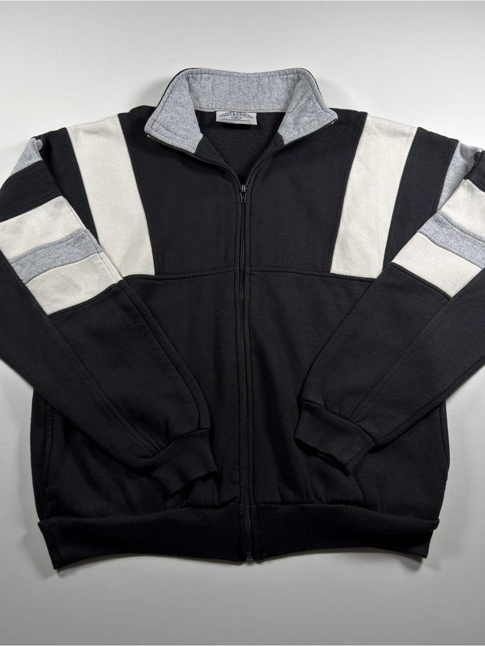 Retro Y2K Footlocker Zip-Up Sweater Jacket with Black and White Colour Block